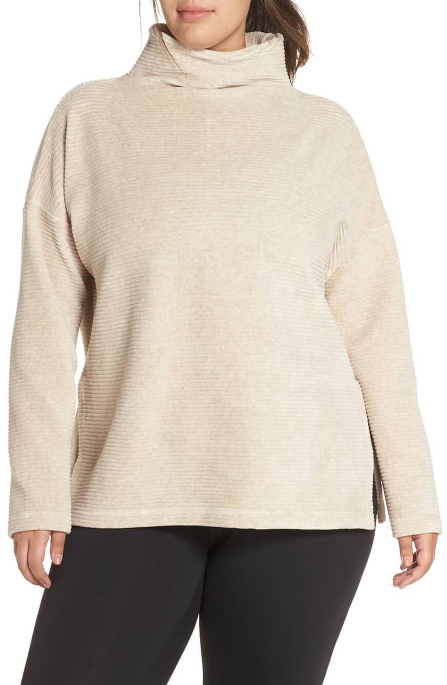 Zella Cream Funnel Neck Long Sleeve Ribbed Knit Pullover Sweater Plus Size 2X